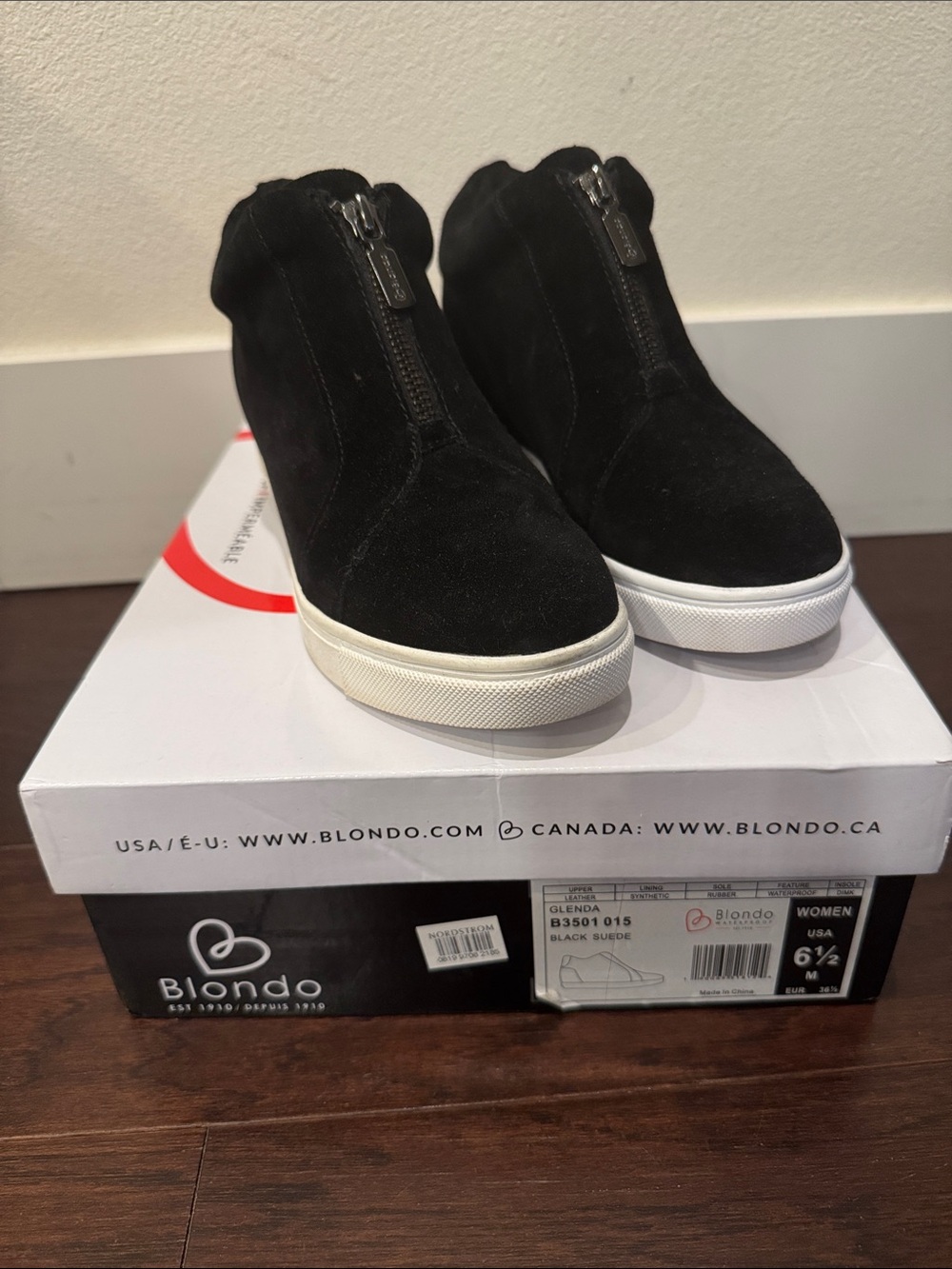 Blondo Black Suede Wedge Sneaker with Front Zip
